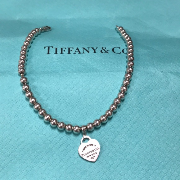 Tiffany Silver Heart Beaded Bracelet 